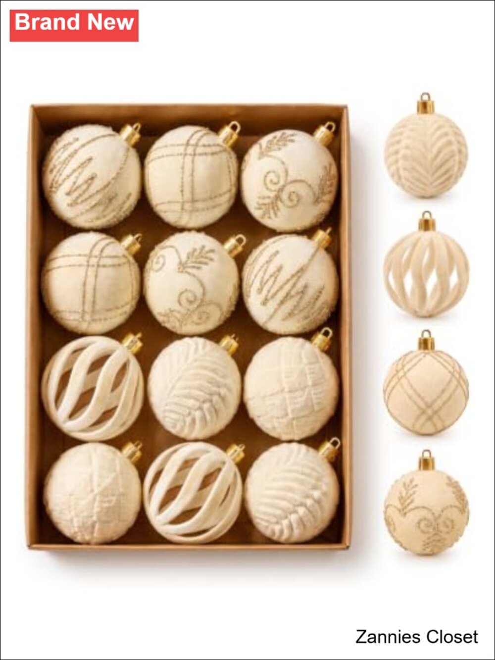 🎄 12 Pcs Velvet Christmas Ball Ornaments 2.36" Shatterproof Hanging Decor